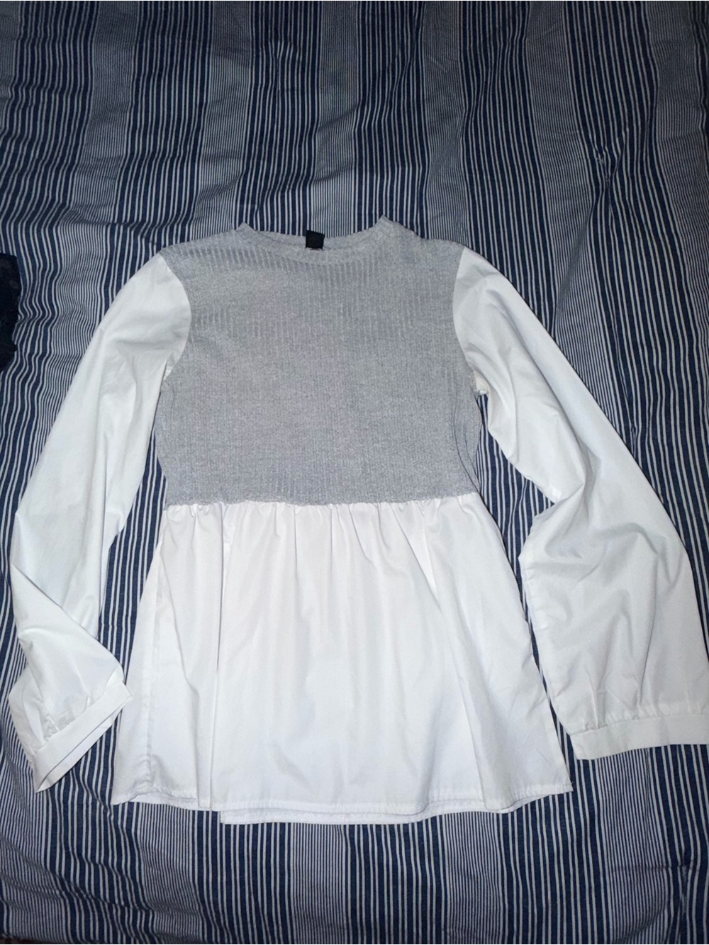 Gray & White Mixed-Media Peplum Blouse - Women Tops